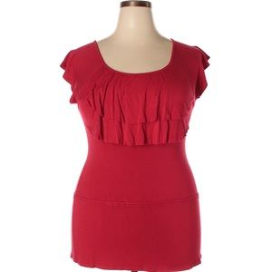Envi Short Sleeve Red Scoop Neckline Ruffled Top